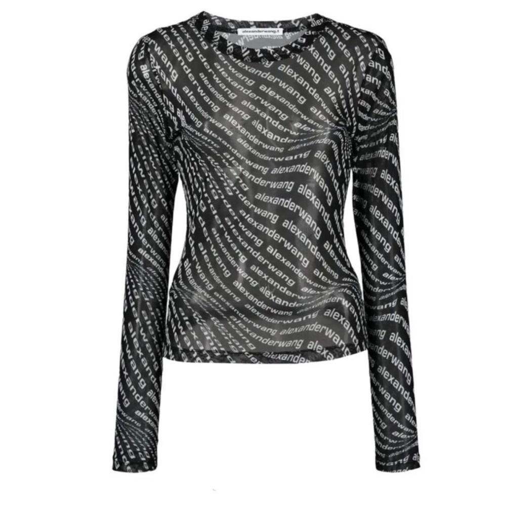 Alexander Wang Black and White Logo Mesh Blouse